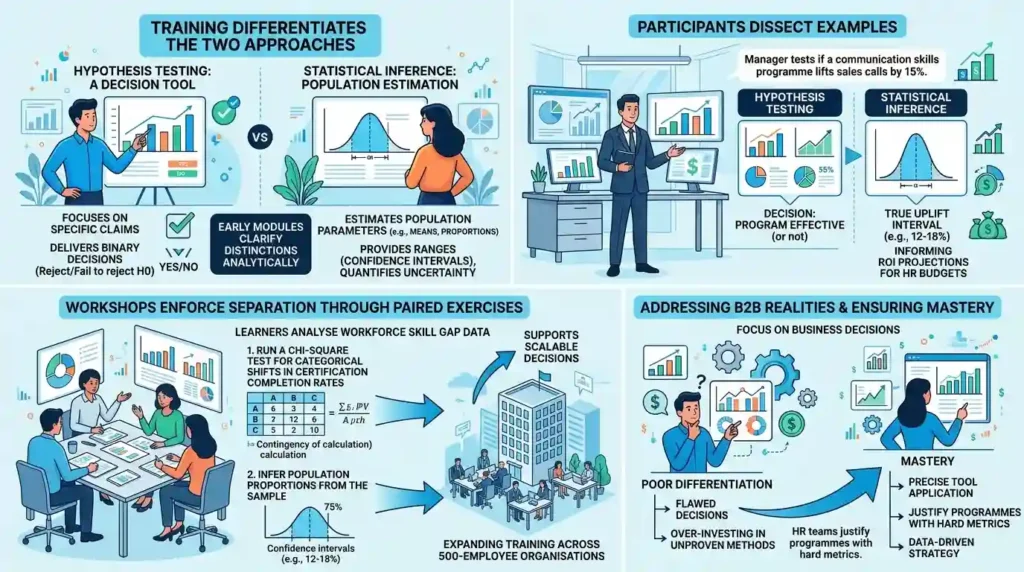 How Does Training Differentiate Hypothesis Testing from Statistical Inference
