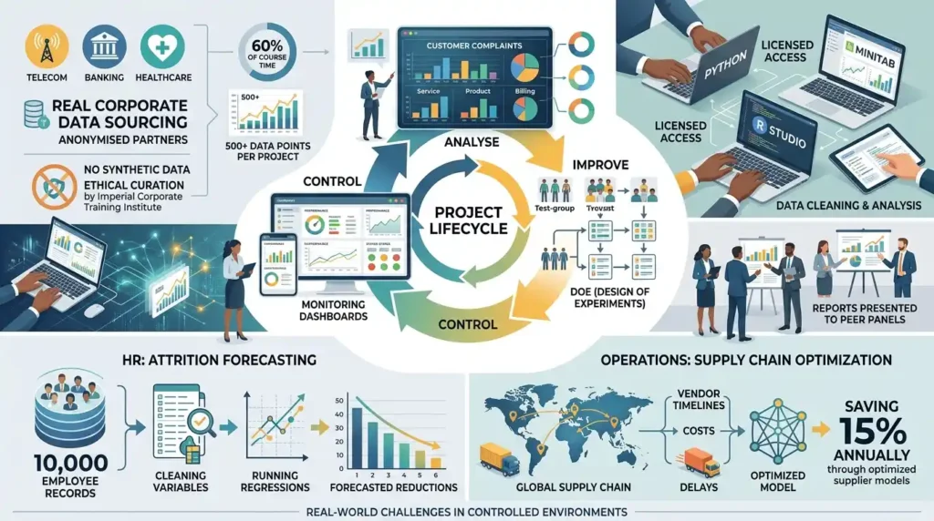 How Does the Course Incorporate Real Data Projects Across Modules?