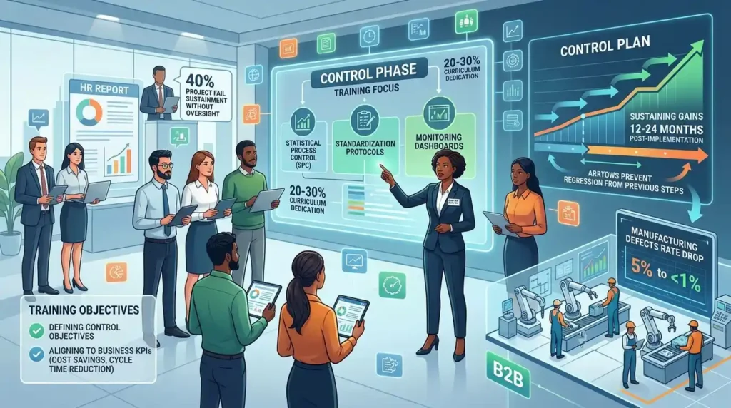 What Key Elements Does Master Black Belt Training Include for the Control Phase?