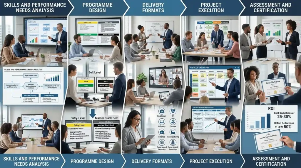 What are the stages of a typical Lean Six Sigma training rollout