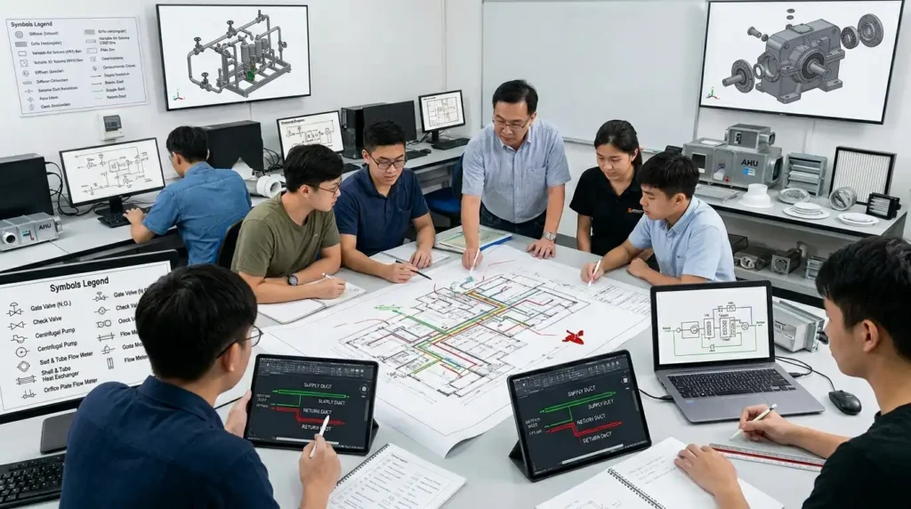 How are HVAC system drawings covered in the course?