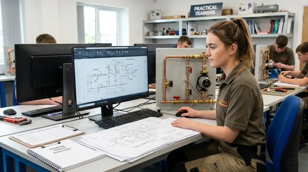 How do learners evaluate whether HVAC training includes practical heating circuit exercises