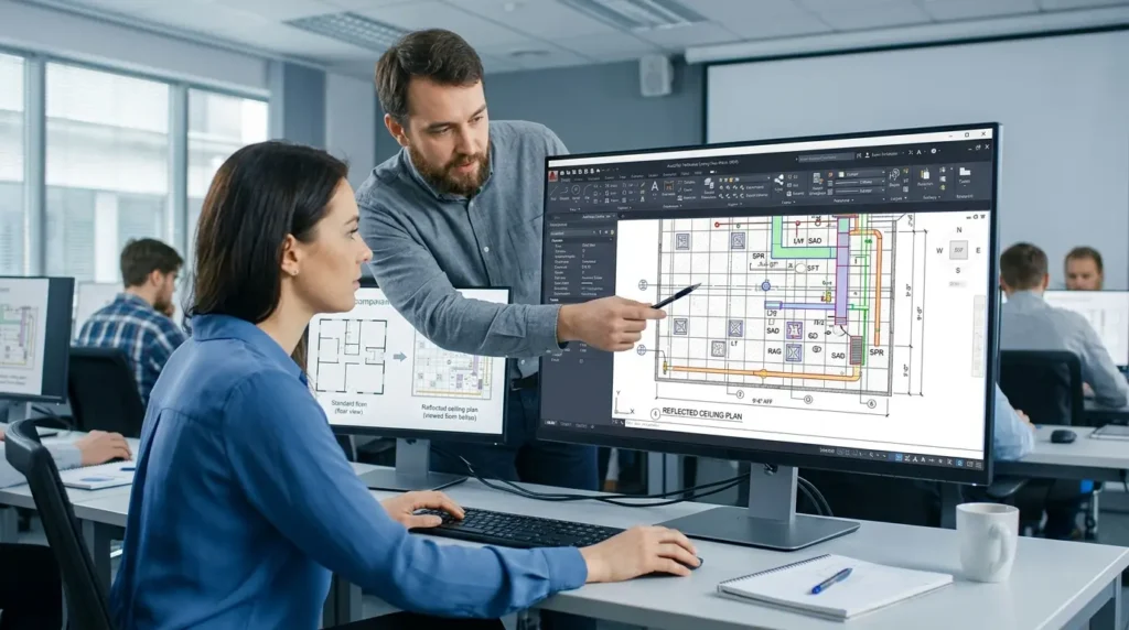 How does AutoCAD HVAC training teach reflected ceiling plan interpretation