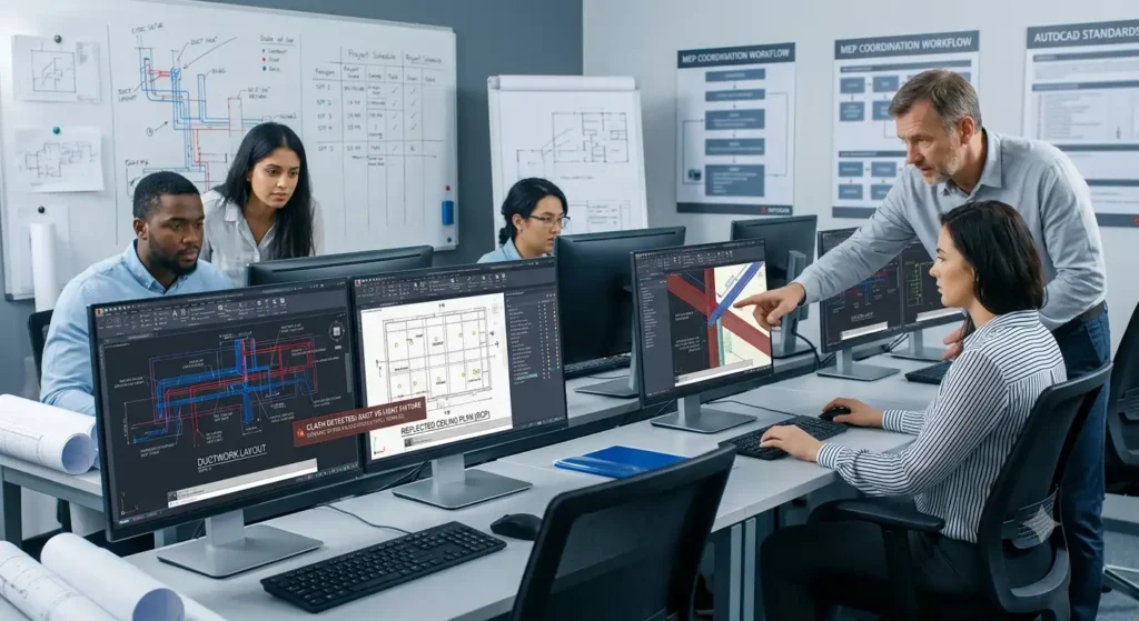 How does AutoCAD-based training teach coordination between HVAC layouts and RCPs