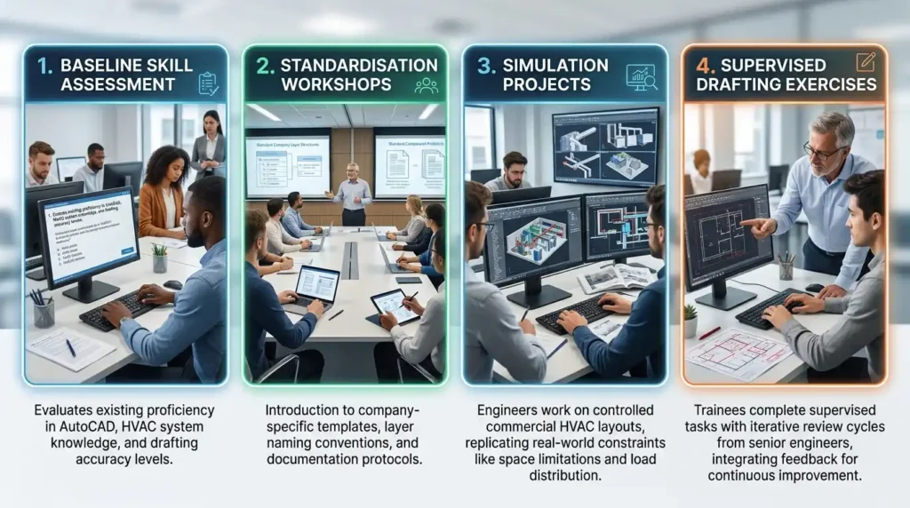 How does corporate AutoCAD HVAC training work step by step in engineering teams