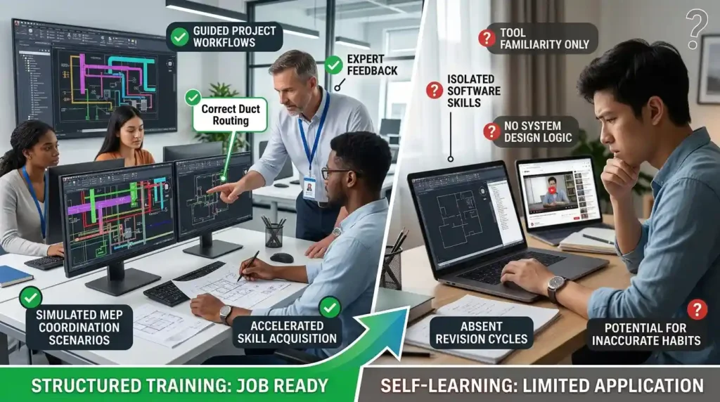 How does structured AutoCAD HVAC training outperform self-learning methods in job preparation