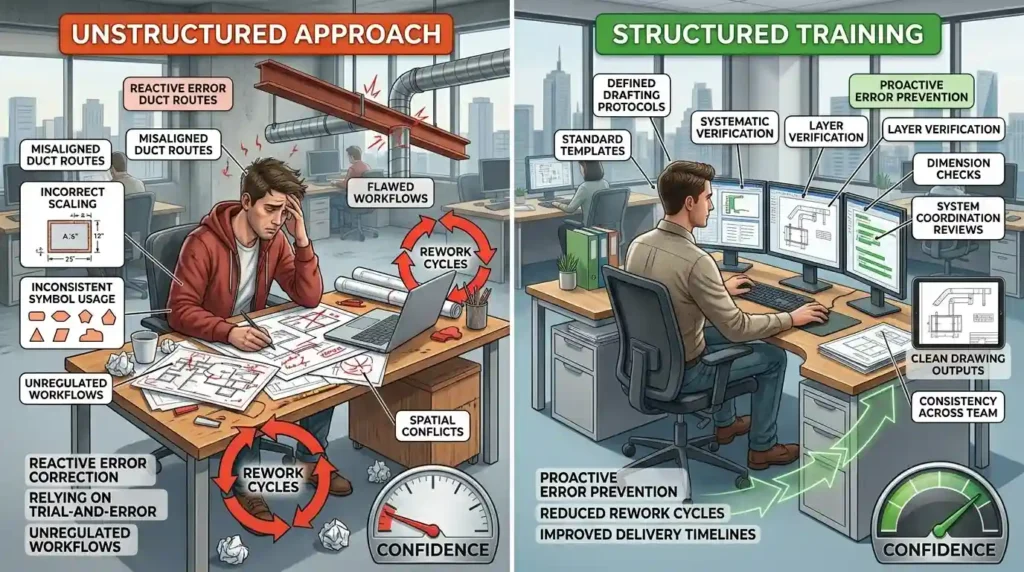 How does structured HVAC drafting training change error patterns in early-career engineers