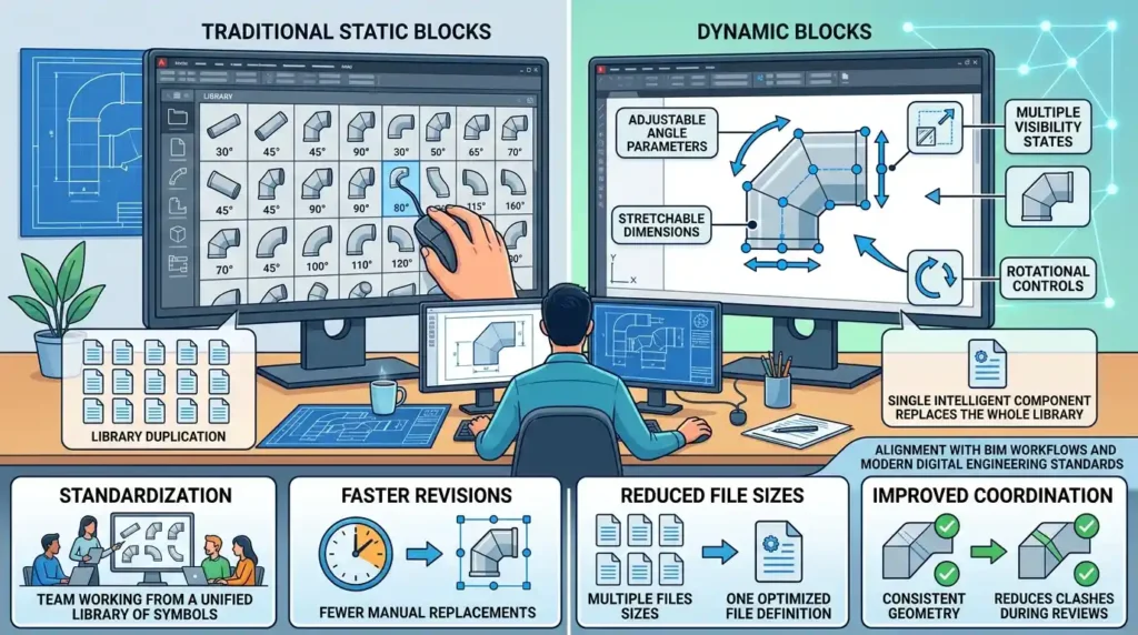 What are dynamic blocks and why are they important in HVAC drafting