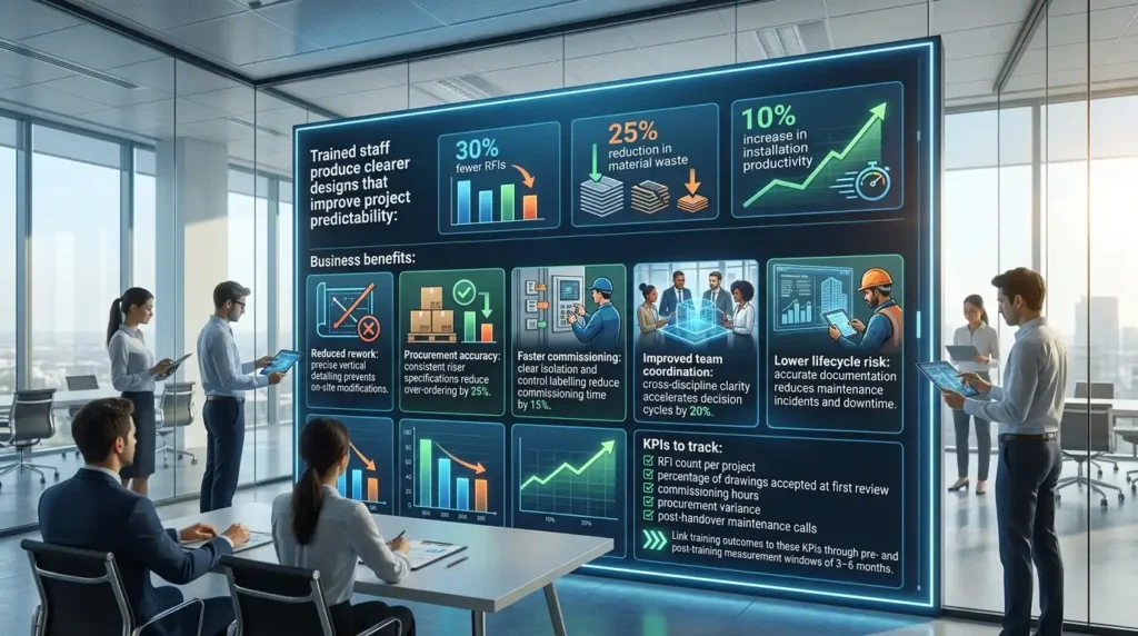 What are the measurable business benefits of training staff in riser-diagram design