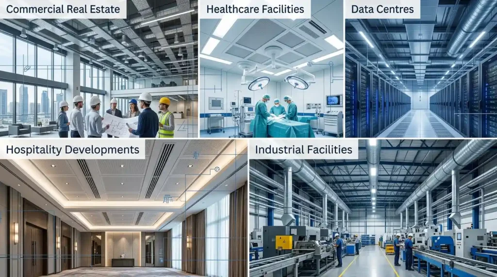 What industries use reflected ceiling plan coordination skills in HVAC engineering