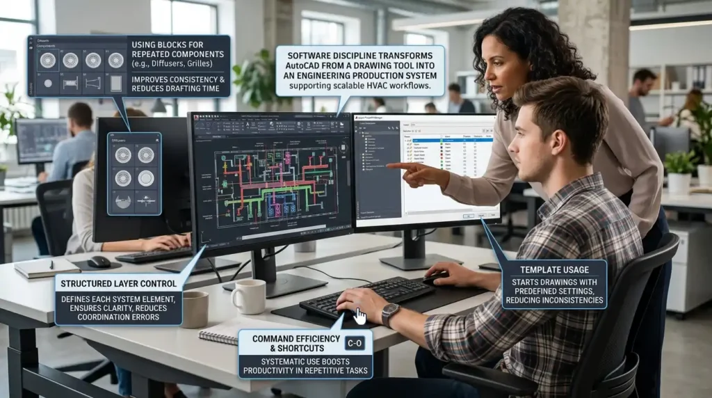 What role does software discipline play in AutoCAD HVAC professional development