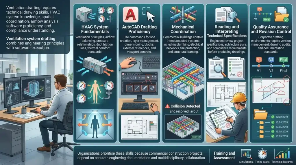What skills are required to create ventilation drawings in AutoCAD