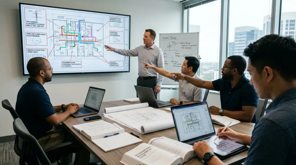 What standards and compliance topics are included in ventilation drafting training