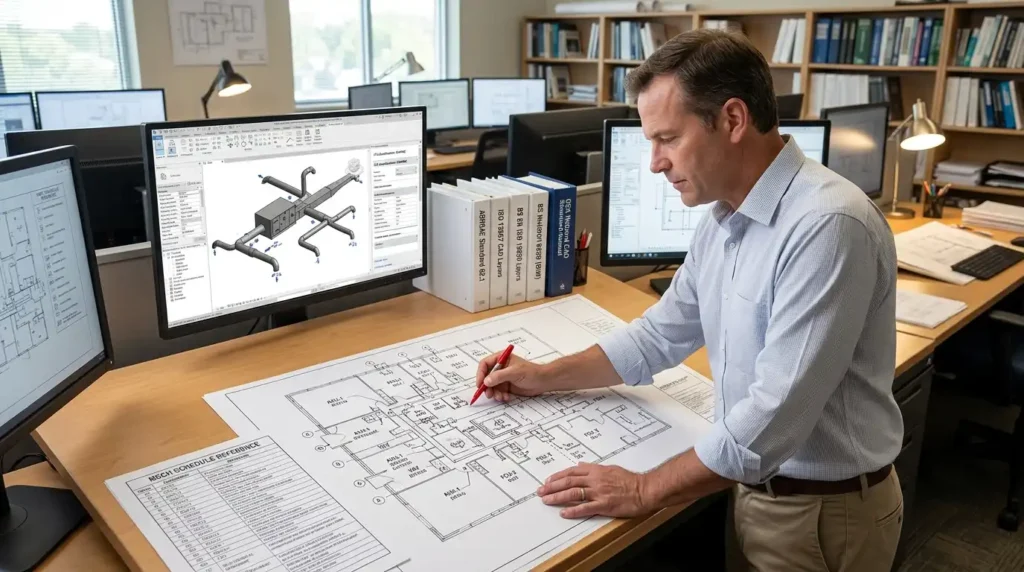 What standards govern HVAC drafting symbols?