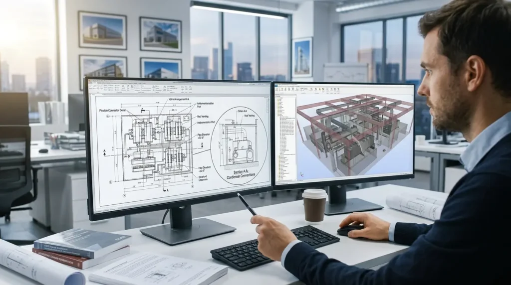 What technical detailing skills are prioritised during chiller plant drafting instruction