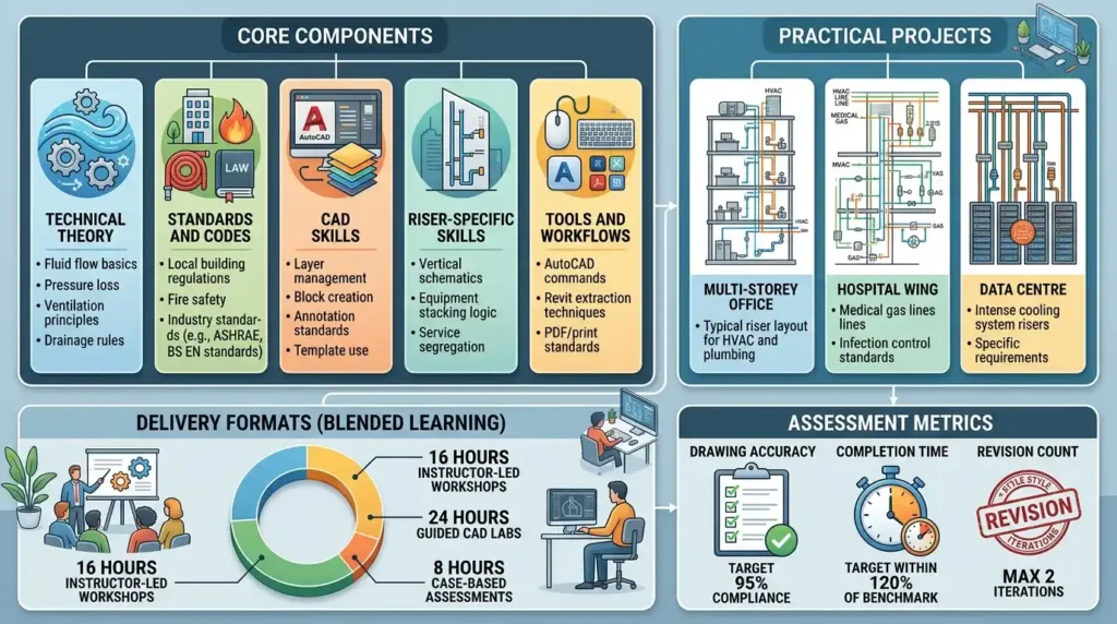 What training components must a corporate AutoCAD HVAC and plumbing course include