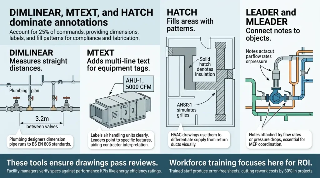 Which Annotation Commands Do Designers Use Most for HVAC and Plumbing Documentation
