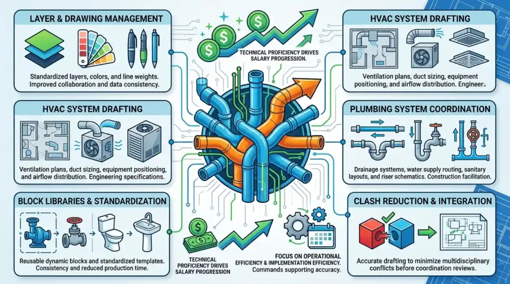 Which AutoCAD skills have the highest value in HVAC and plumbing design roles