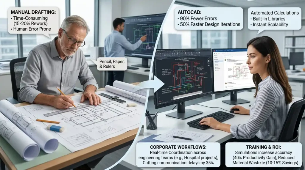 Why Do Plumbing Designers Abandon Manual Drafting for AutoCAD?
