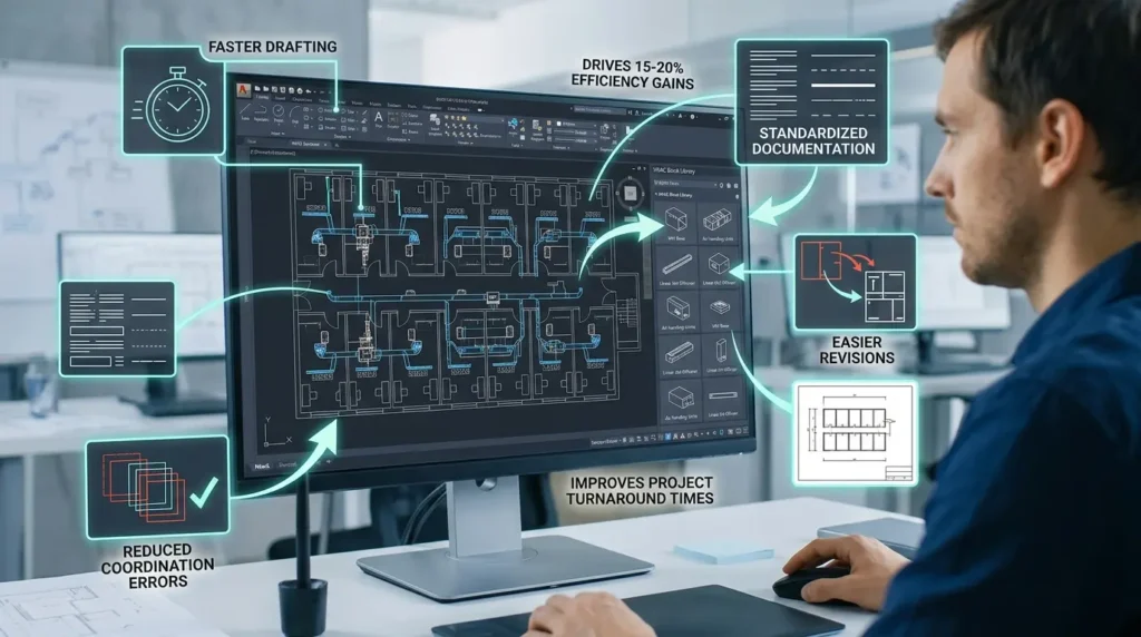 Why do HVAC projects depend heavily on reusable block systems
