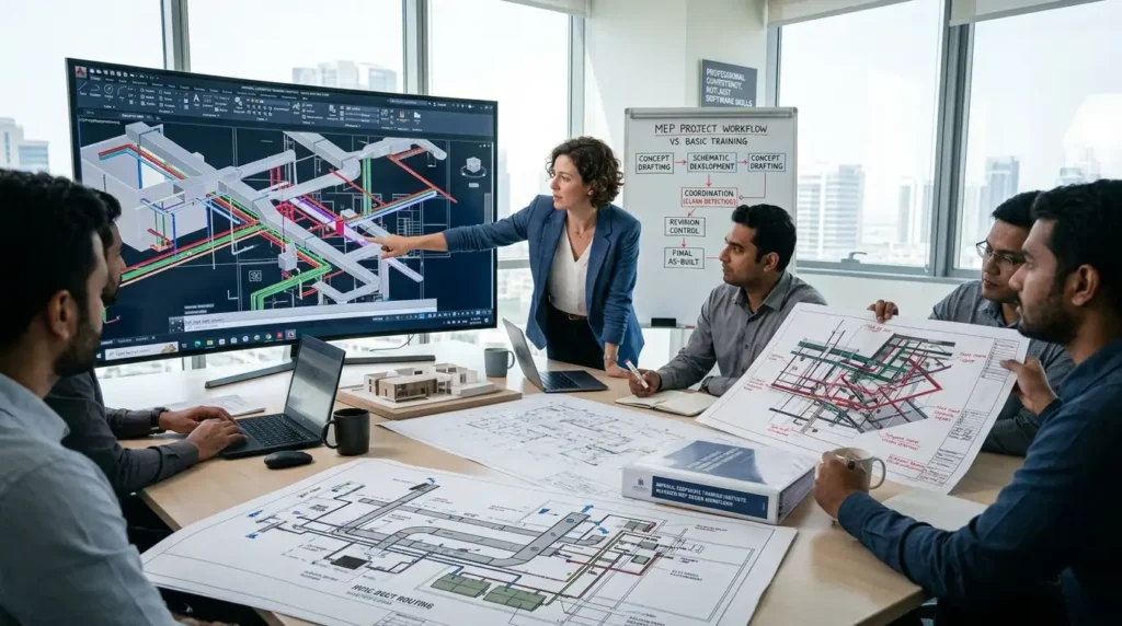 Why is this course structured around corporate MEP workflows instead of basic AutoCAD training