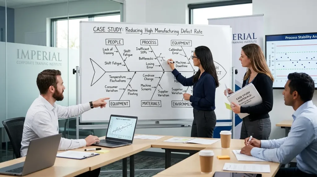 How are fishbone diagrams applied in Master Black Belt case studies?