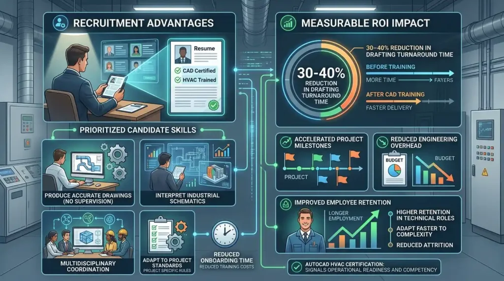 How does AutoCAD HVAC training influence hiring decisions and ROI in industrial engineering