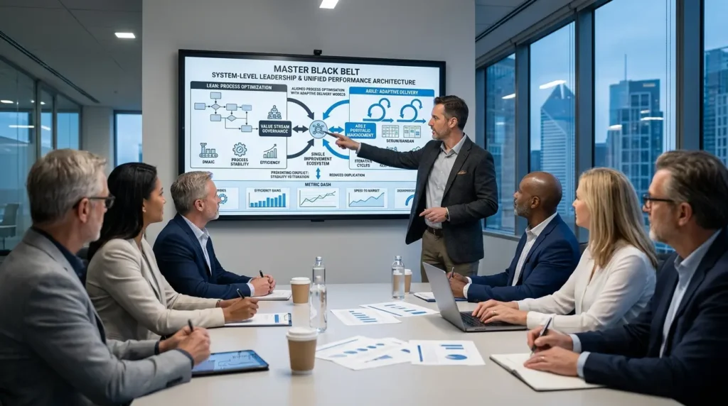 How does Master Black Belt training integrate Lean and Agile thinking at strategic level