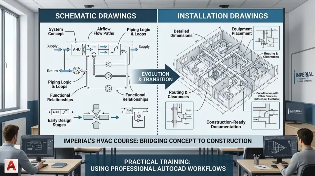 What Does Imperial's HVAC Course Cover Regarding Schematic and Installation Drawings?