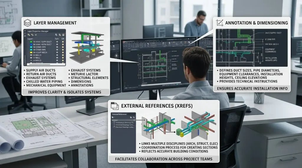 What does AutoCAD use to create HVAC sections and details
