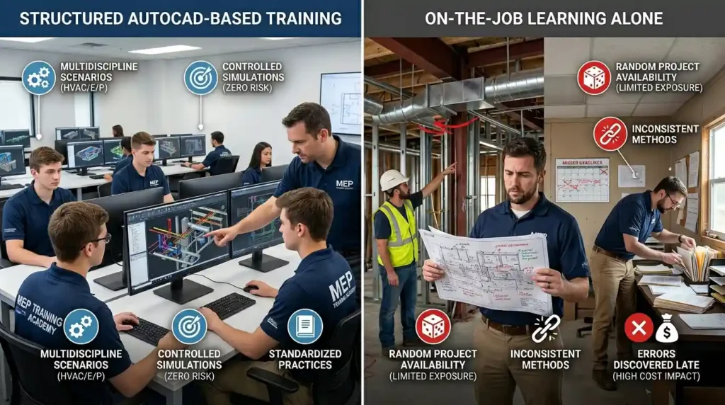 What makes AutoCAD-based HVAC training more effective than on-the-job learning alone