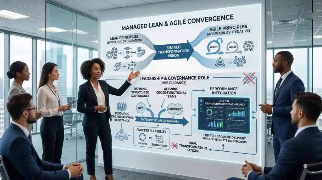 What role does leadership play in managing Lean and Agile convergence