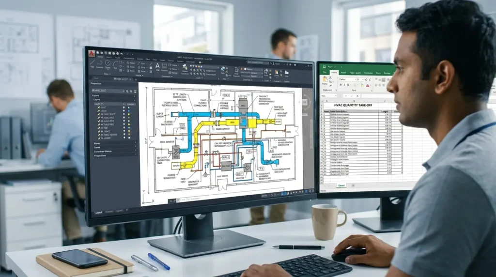 Which AutoCAD drawing elements are used for quantity take-off