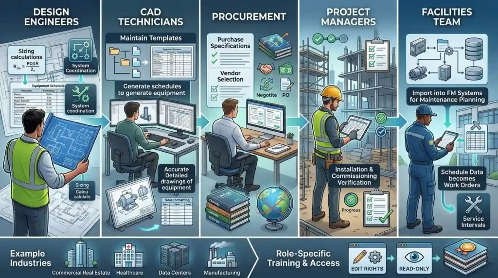 Which roles in an organisation use equipment schedules and how