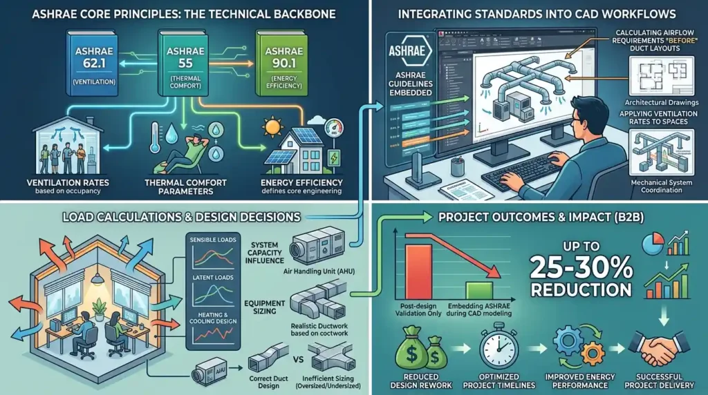 Why do ASHRAE standards play a central role in HVAC design interpretation